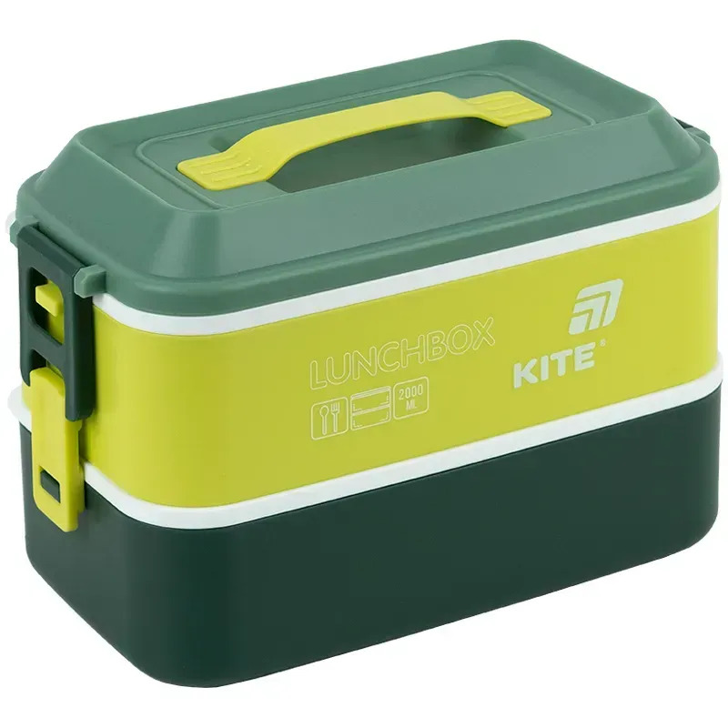 Cutie dublă pentru prânz cu umplutură Kite K25-1184-3, 2000 ml, Verde