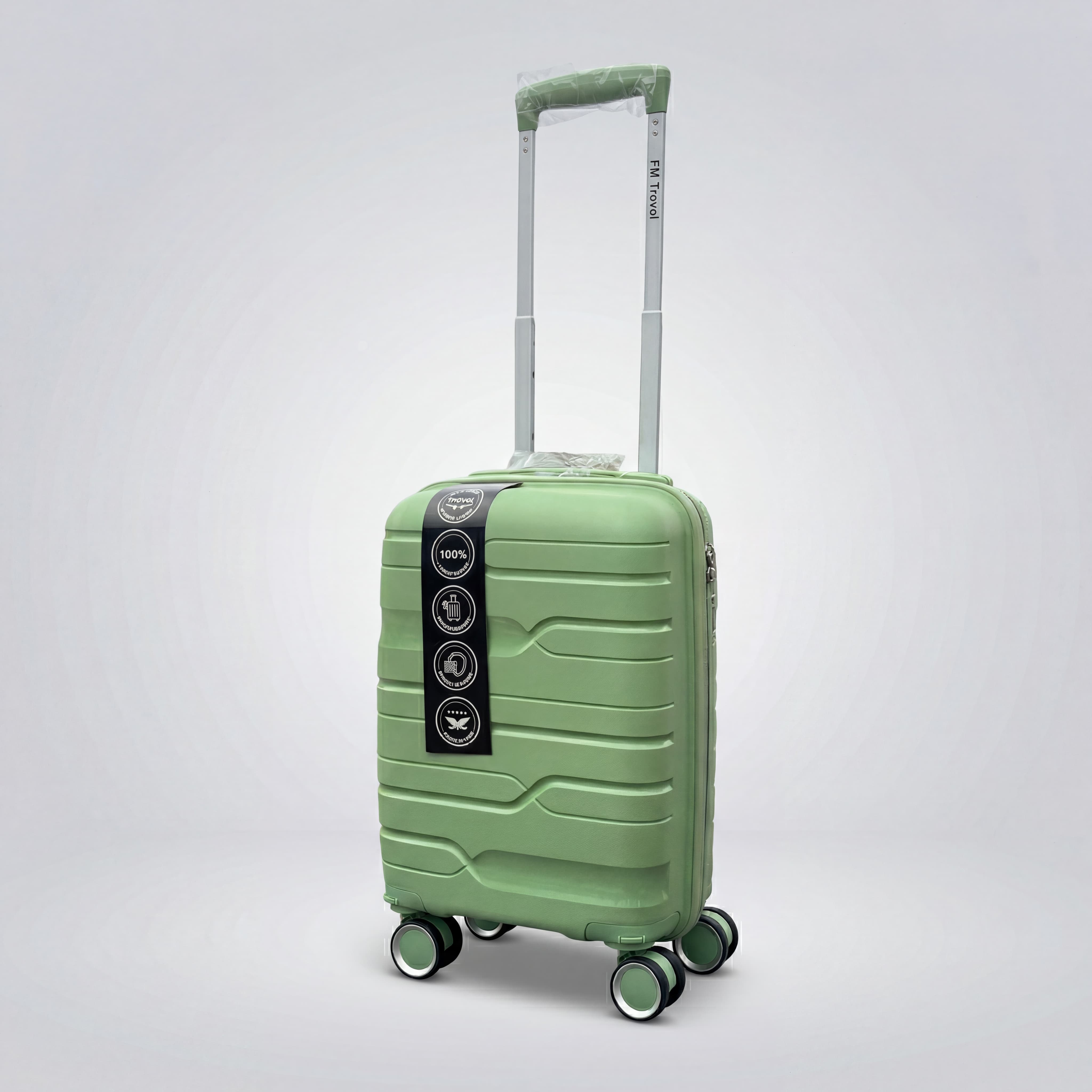 Чемодан ручная кладь Low-Cost 40×30×20 см, полипропилен, TSA-замок, 4 двойных колеса, Зеленое Яблоко